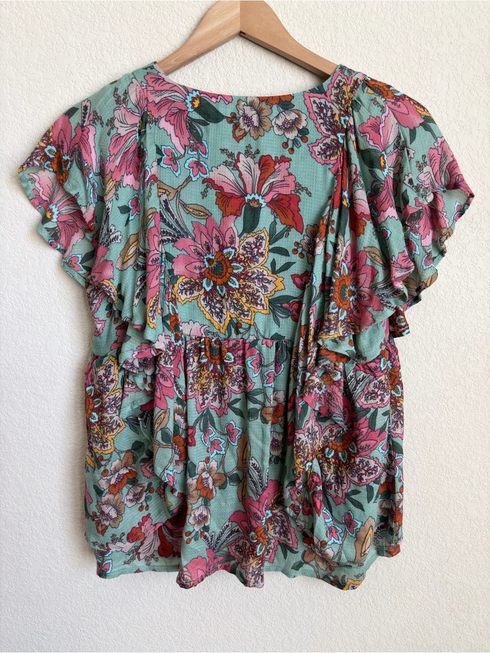 Haute Hippie Tribe Karen Floral Flutter Sleeve Babydoll Blouse Modal Size S Boho - Picture 8 of 12